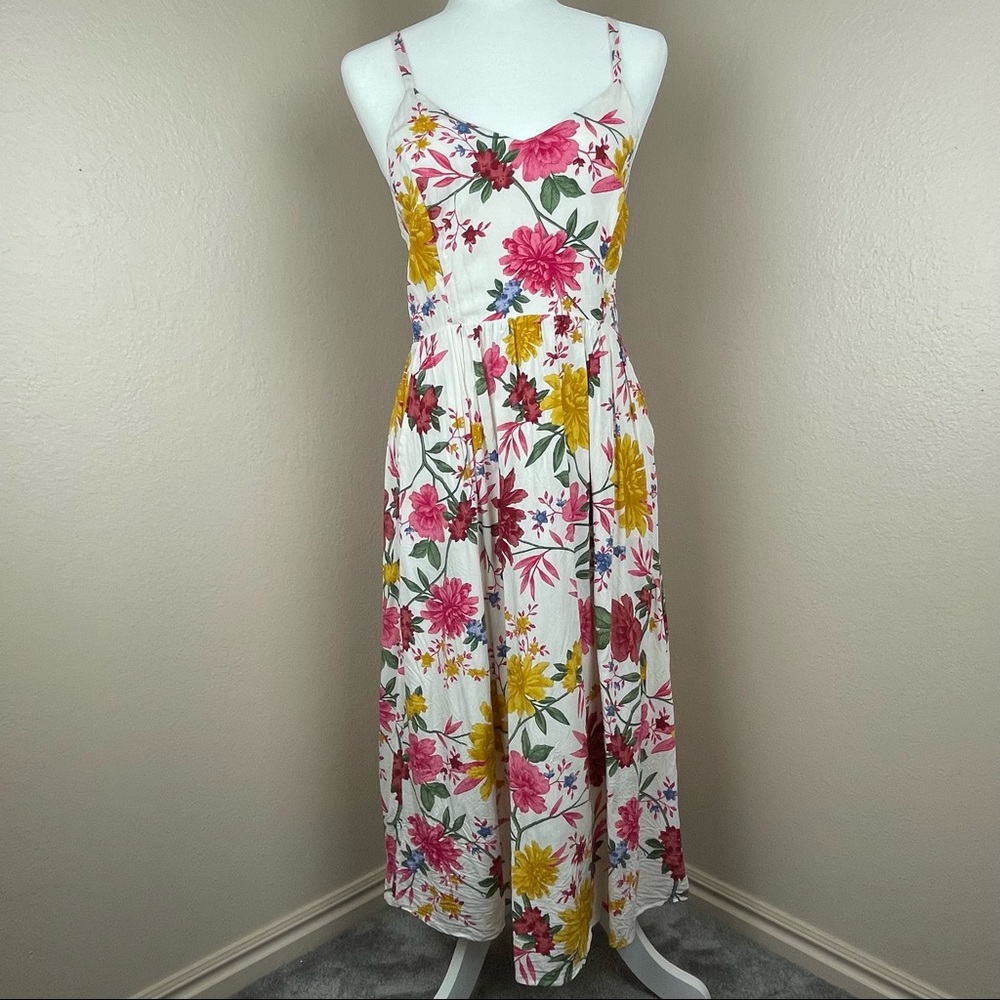 OLD NAVY FLORAL PRINT CAMI FITTED WAIST LINED SPRING DRESS